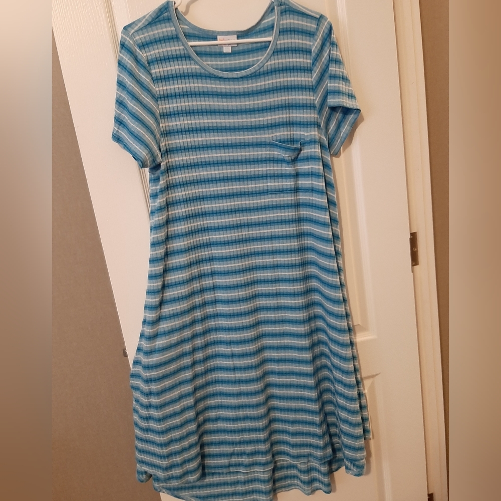 LuLaRoe Carly, blue and white stripes, 2X (22-24)
